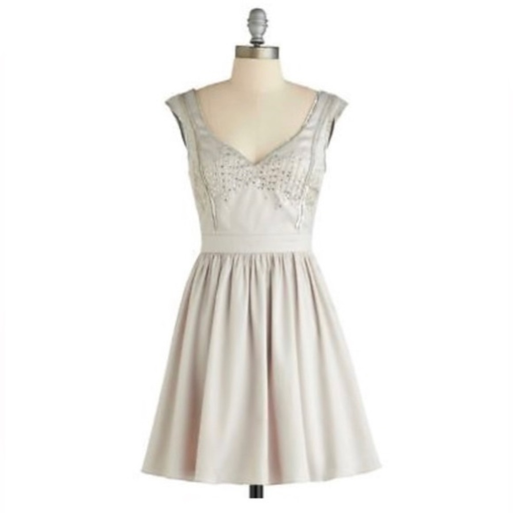 ModCloth Sterling Showers Dress | Balletcore formal dress silky sequins beading